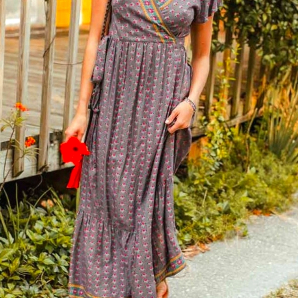 Natural Life wrap maxi dress grey/purple